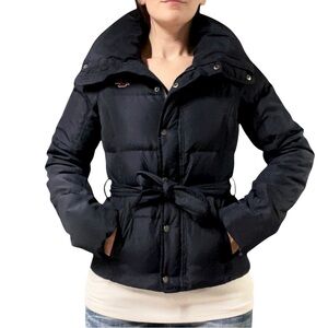 Hollister | Y2K Navy Blue Puffer Jacket w/ Tie Waist Belt
